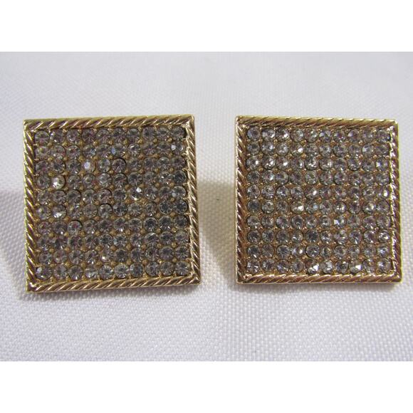 Rhinestone Gold Tone Stud Dangly Earrings 1" Boho Cottagecore Minimalist Neutral - Picture 5 of 6